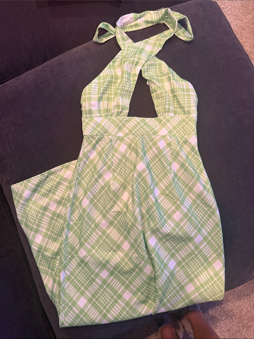 Green Plaid Halter Maxi Dress - Stylish Summer Midi